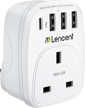 Ładowarka USB LENCENT UK/UK z 1 portem typu C i 3 portami USB