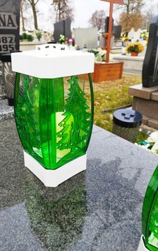 Свеча-фонарь гламурная белая зеленая елка 31 см