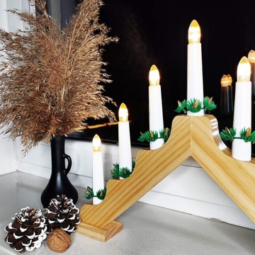 ДЕРЕВЯННЫЙ ПОДСВЕЧНИК ADVENT, СВЕЧИ СВЕТОДИОДНЫЕ, УКРАШЕНИЕ СВЕЧАМИ, 30 см