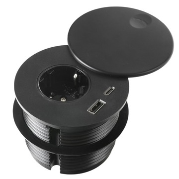 Wpuszczane w blat okrągłe gniazdo Spacetronik SPS-R1D3B V2 czerń USB A+C