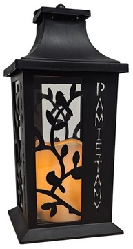 Znicz latarenka LED czarna na grób z napisem Pamiętamy 29cm
