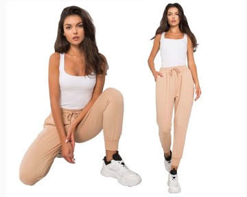 Spodnie DRESY FITNESS dresowe beżowy F388 L/XL