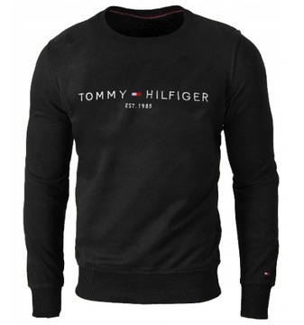 BLUZA MĘSKA TOMMY HILFIGER EST 1985 CZARNA BAWEŁNIANA DUŻE LOGO r.M