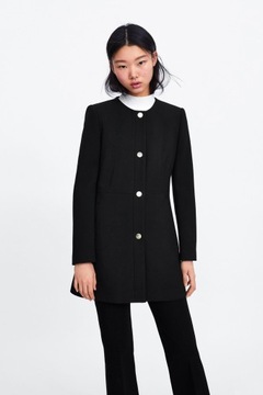 SURDUT PŁASZCZ Z GUZIKAMI ZARA CZARNY NOWY 34/XS