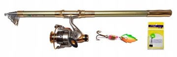 WĘDKA GOLD 3,6 m KOŁOWROTEK FL AD 3000R 9+1 BALL + STOPERKI + BLACHA