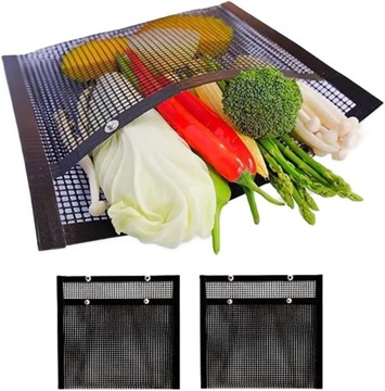 2x WOREK WORKI DO GRILLOWANIA Z SIATKI GRILL 27x25cm WIELOKROTNEGO UŻYTKU