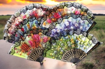 ИСПАНСКИЙ ВЕЕР С КРУЖЕВОМ, СЛОЖЕННЫЙ ДЛЯ ЖАРКОГО ЛЕТА, ДЕКОРАТИВНЫЕ ЦВЕТЫ