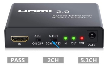 Adapter ekstraktor TOSLINK HDMI 2.0 RCA L/R SPDIF
