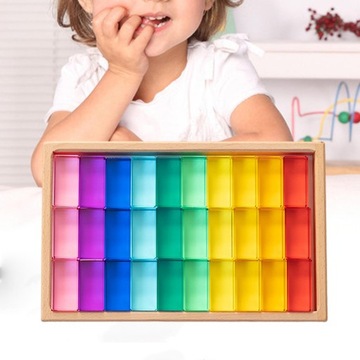 Rainbow GEM Cubes Układanie zabawek Przezroczysty wygląd Zabawki Montessori 30szt
