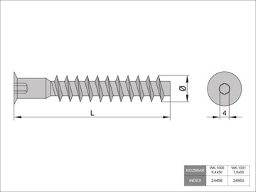 KONFIRMAT МЕБЕЛЬНЫЙ ВИНТ 6,4Х50 KONFIRMATY 100 ШТ.