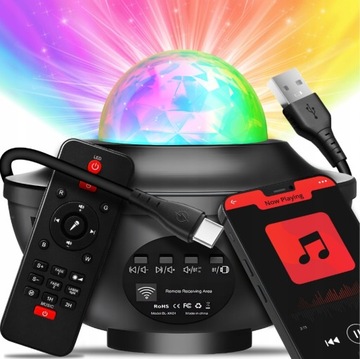 Zestaw stereo Bluetooth z lampką nocną z projekcją gwiazd
