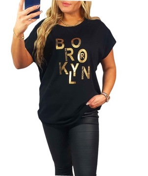 BLUZKA KOSZULKA T-SHIRT NADRUK ZŁOTY BROOKLYN WYGODNA BAWEŁNIANA 2XL, XXL