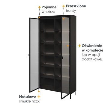 ВИТРИНА черная СТЕКЛЯННАЯ ВИТРИНА со светодиодной подсветкой TR-07