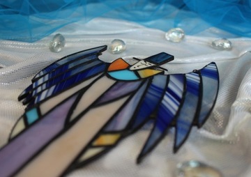 Anioł Pierrot witraż Tiffany Fiolet Kremowy