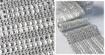 Taśma ozdobna cyrkonie dżety srebrna wys. 11cm