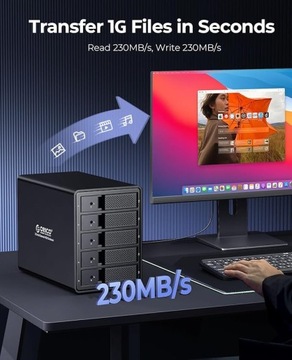 Корпус для жестких дисков с 5 отсеками, от USB 3.0 до SATA, макс. 80 ТБ
