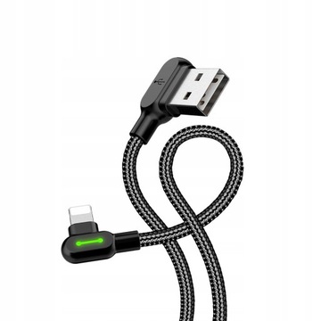 MCDODO УГЛОВОЙ КАБЕЛЬ 90° ДВУХСТОРОННЯЯ МОЛНИЯ ДЛЯ IPHONE 11 12 13 14 LED 3M