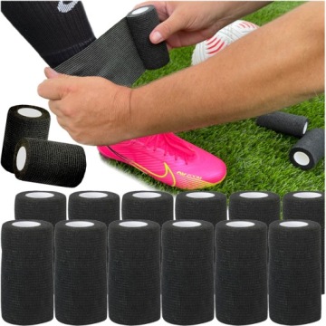 TAŚMA PIŁKARSKA DO GETRÓW SAMOPRZYLEPNA ELASTYCZNA ZESTAW 12SZT CZARNA