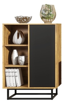 KOMODA DO SALONU SZAFKA DO POKOJU LOFT RETRO DĄB/CZARNY MAT METAL LFT104A