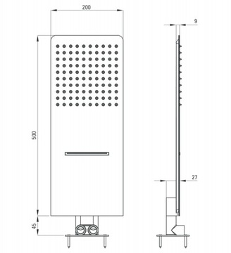 Тонкая душевая лейка - 500х200 мм.