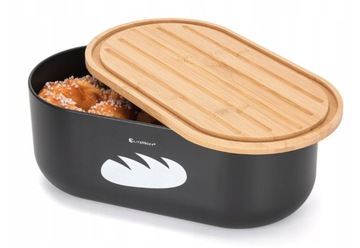 Chlebak metalowy czarny Z ZESTAWEM POJEMNIKÓW I MASELNICZKA