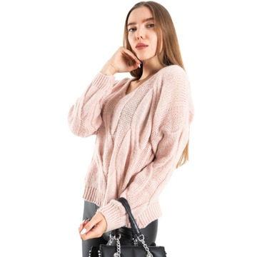 1709 PINK RÓŻOWY SWETER DAMSKI Uniwersalny