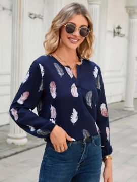 ЖЕНСКАЯ ЭЛЕГАНТНАЯ БЛУЗКА С ДЛИННЫМ РУКАВОМ И ПЕРЬЯМИ