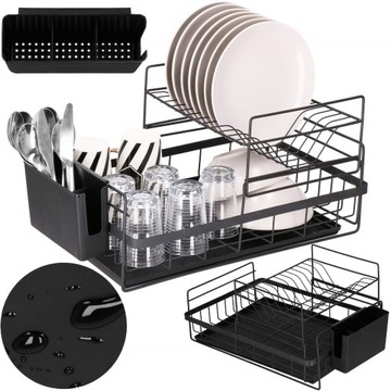 БОЛЬШАЯ СУШИЛКА, ЧЕРНАЯ, С ПОДДОНОМ ДЛЯ КУХОННОЙ ПОСУДЫ