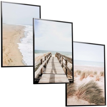 30x40 ZESTAW OBRAZY W RAMIE PLAKATY RAMKA MOST PLAŻA FALE TRAWA PIASEK BOHO