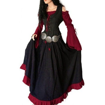 Średniowieczna sukienka z rozszerzanymi rękawami Cosplay w stylu vintage
