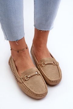 АЖУРНЫЕ МОКАСИНЫ ЖЕНСКИЕ С ЗОЛОТЫМ ОТДЕЛЕНИЕМ, КОМФОРТНЫЕ, КОРИЧНЕВЫЕ 38