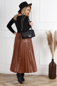 ЮБКА МАКСИ ЖЕНСКАЯ, ДЛИННАЯ ПЛИССИРОВАННАЯ, ЭКО-КОЖА, ЖЕНСКАЯ МОДНАЯ КОЖА, ЦВЕТ 2088