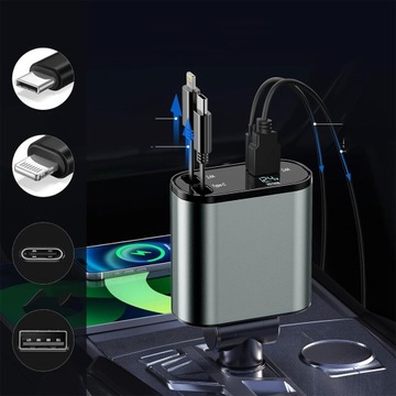 120W 4W1 MOCNA SZYBKA ŁADOWARKA SAMOCHODOWA USB TYPE-C DO TELEFONU + KABEL
