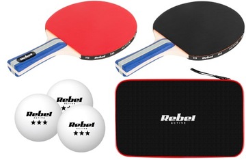 RAKIETKI DO TENISA STOŁOWEGO PALETKI DO PING PONG + 3 PIŁECZKI ETUI REBEL