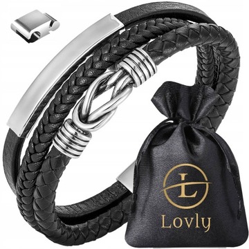 МУЖСКОЙ ЧЕРНЫЙ КОЖАНЫЙ БРАСЛЕТ, ЭЛЕГАНТНЫЙ, НЕРЖАВЕЮЩАЯ СТАЛЬ + УДЛИНИТЕЛЬ