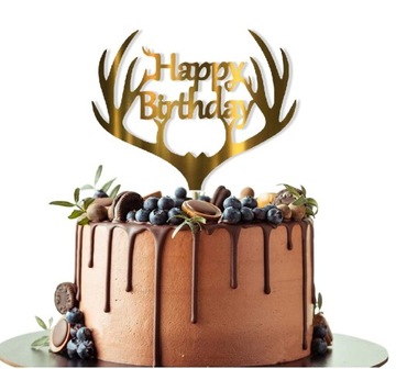 TOPPER na tort dla myśliwego ROGI jelenia ZŁOTE