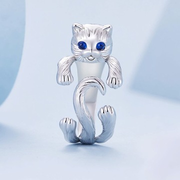 Pierścionek regulowany ze srebra - Wylegujący się kotek SREBRO 925