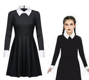 STRÓJ WEDNESDAY 110 - 116 PRZEBRANIE KOSTIUM ADDAMS SUKIENKA