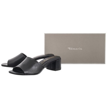 Buty Klapki Skórzane na Obcasie Damskie Tamaris Czarne 1-27204 Black