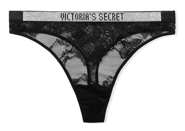 Stringi koronkowe Victoria's Secret pas z cyrkoniami i logo S