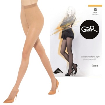 Rajstopy Gatta 15 Den r. 4-L Laura GOLDEN Beżowe Lycra Gładkie Eleganckie