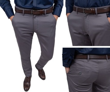 Wizytowe spodnie męskie szare dopasowane slim na wyjścia - 35