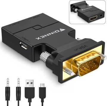 KONWERTER ADAPTER FOINNEX VGA NA HDMI + AUDIO