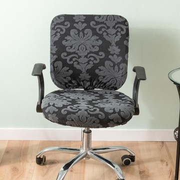 Черные вращающиеся чехлы на стулья с принтом и высокой прочностью.