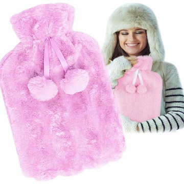 PLUSZOWY TERMOFOR DUŻY OGRZEWACZ GUMOWY W MIŁYM POKROWCU NA WODĘ 33x20cm 2L
