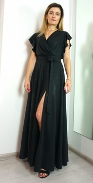 SUKIENKA WIZYTOWA DŁUGA FALBANKA RĘKAWEK r. 38