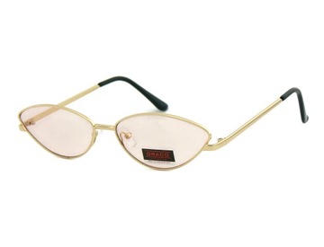 DAMSKIE OKULARY ŁEZKI WĄSKIE ZŁOTE VINTAGE LENONKI