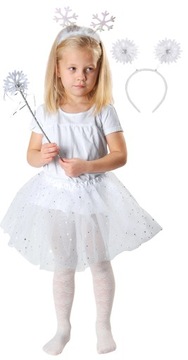 Strój śnieżynki spódniczka TUTU opaska różdżka r.90-120 cm dł 30 cm