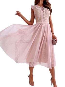 MD tylové ružové šaty čipka bodky | S