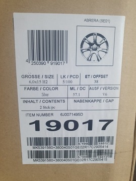 4× DISK HLINÍK SEAT OE 6J0071495D 6.0" X 15" 5X100 ET 38